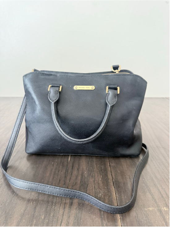 Michael Kors Handbags - Michael Kors Black Crossgrain Leather Top Handle Satchel Crossbody Bag